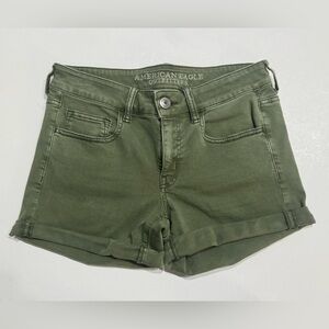 American Eagle Mid-Rise Khaki Green Midi Shorts